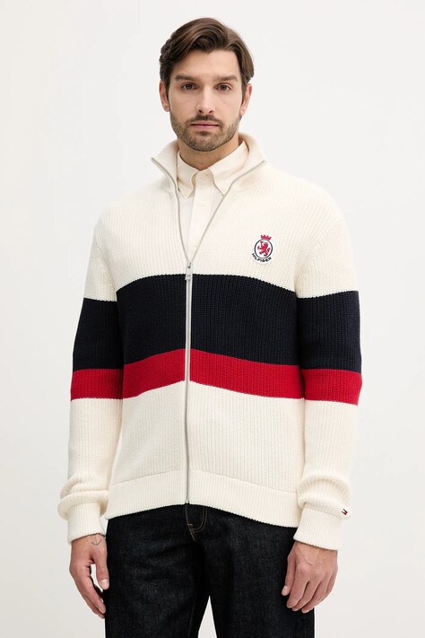 Tommy Hilfiger kardigan bawełniany męski kolor beżowy MW0MW41396