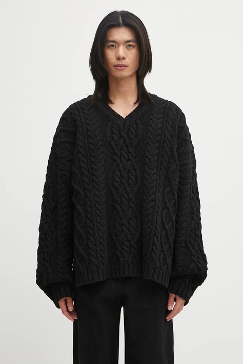 VETEMENTS sweter wełniany Cable-Knit męski kolor czarny ciepły UH76KN600B