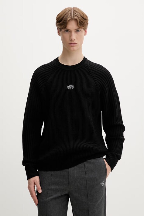 Filling Pieces sveter pánsky s vlnou Knit Sweater Raglan čierny 422575500261