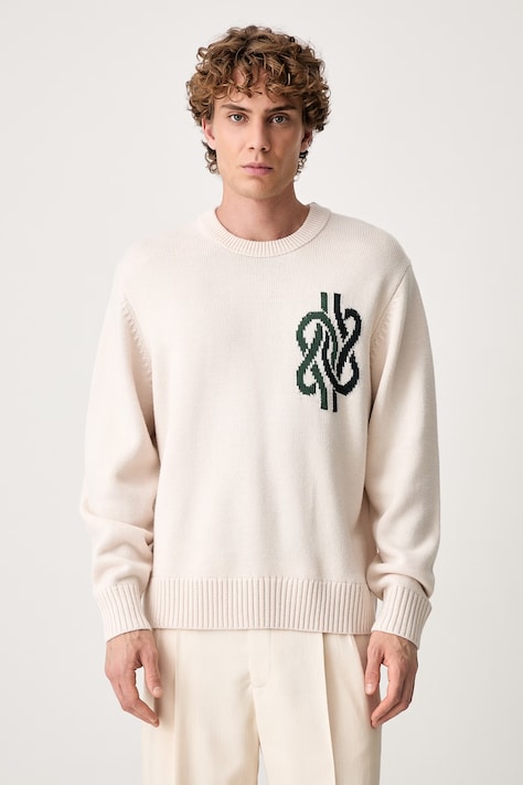 Filling Pieces sveter pánsky s vlnou Knit Sweater Knot béžový 422575500265