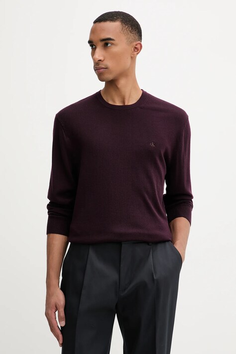 Μάλλινο πουλόβερ Calvin Klein ανδρικά, χρώμα: μπορντό, LV04LB305G