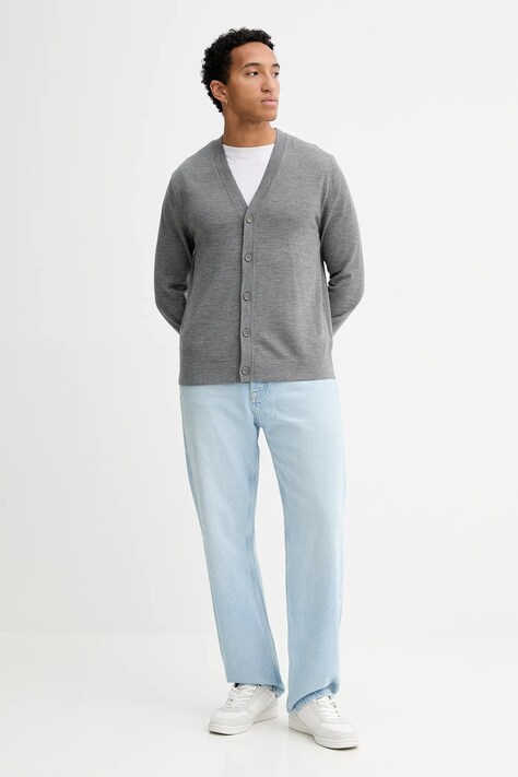 Calvin Klein kardigan wełniany męski kolor szary LV04LB306G