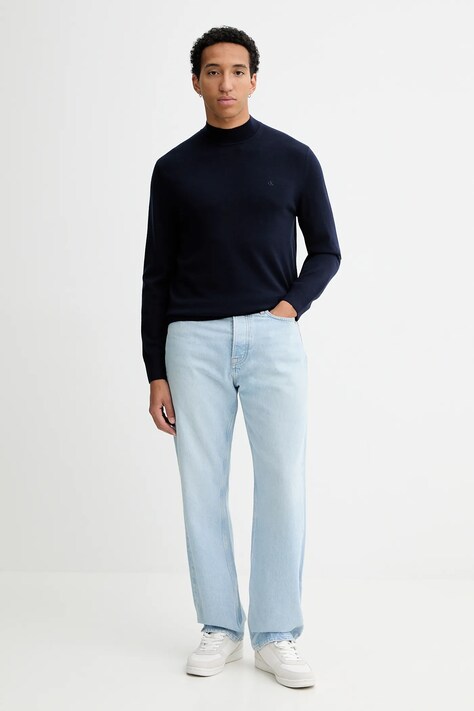 Calvin Klein sweter wełniany męski kolor granatowy lekki LV04LE309G