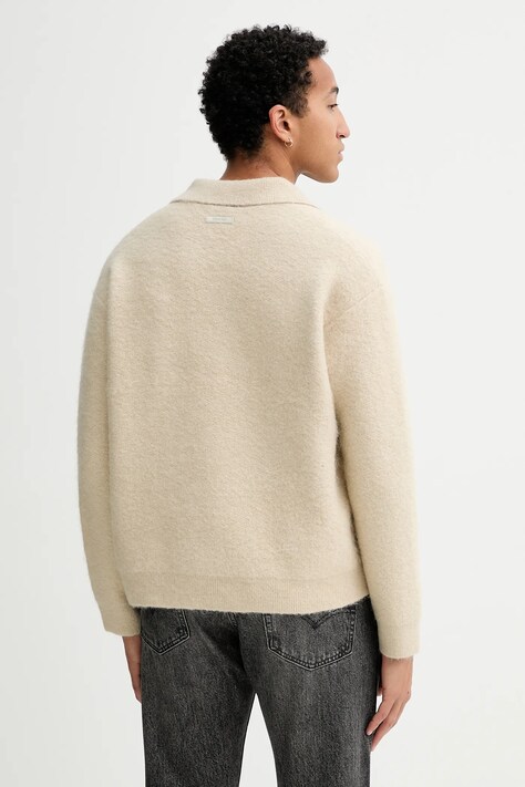 Calvin Klein sweter z dodatkiem wełny męski kolor beżowy LV04LD307G