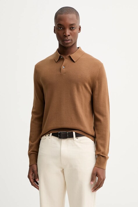 Calvin Klein sweter wełniany męski kolor brązowy lekki LV04LD319G