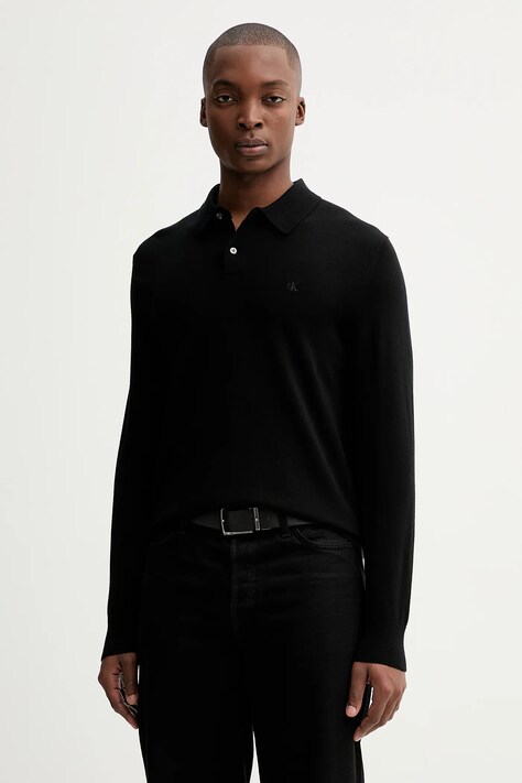 Calvin Klein sweter wełniany męski kolor czarny lekki LV04LD319G
