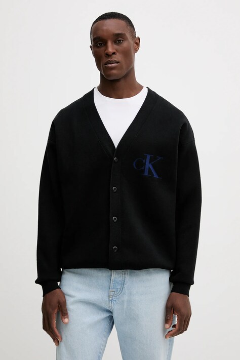 Kardigan s primjesom vune Calvin Klein Jeans za muškarce, boja: crna, LV04RD304G