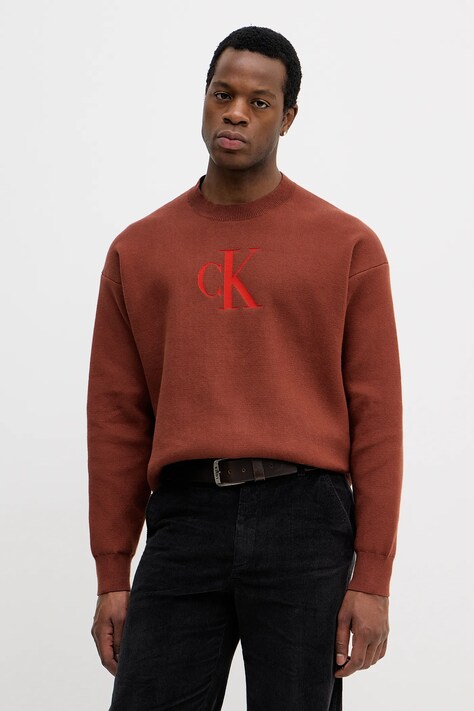 Calvin Klein Jeans sweter z domieszką kaszmiru męski kolor pomarańczowy LV04RD305G