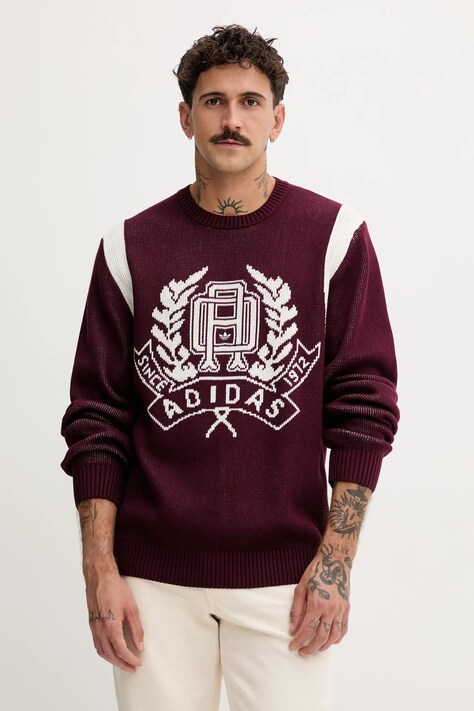 Хлопковый свитер adidas Originals Varsity Regular цвет бордовый  JX8215