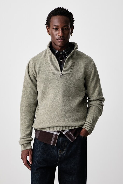 Barbour Sweter męski wełniany NELSON zielony MKN0863