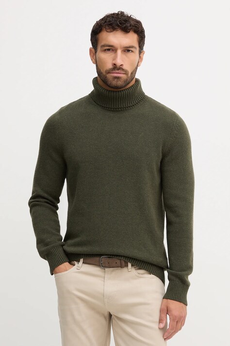 Barbour sweter z wełną męski kolor zielony z golferm MKN1658