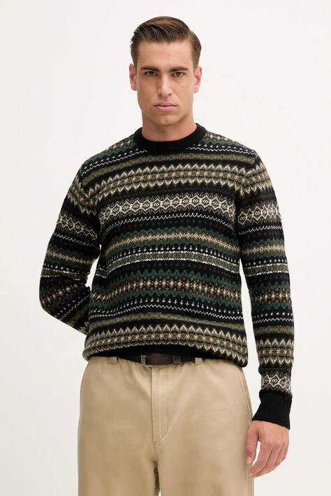 Barbour sweter wełniany męski kolor czarny ciepły MKN1027