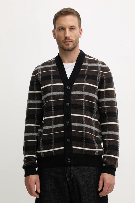 Вовняний кардиган Barbour KANE колір коричневий MKN1668