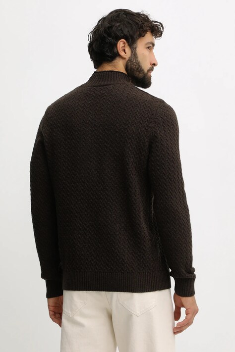 Barbour sweter wełniany męski kolor brązowy z półgolfem MKN1669