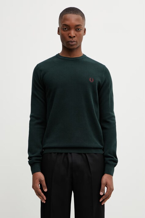 Fred Perry sweter bawełniany kolor zielony lekki K1309