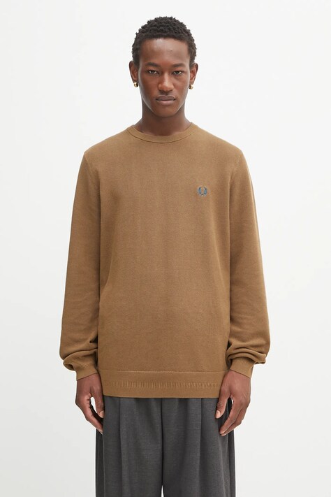 Bavlněný svetr Fred Perry pánský, hnědá barva, K1309
