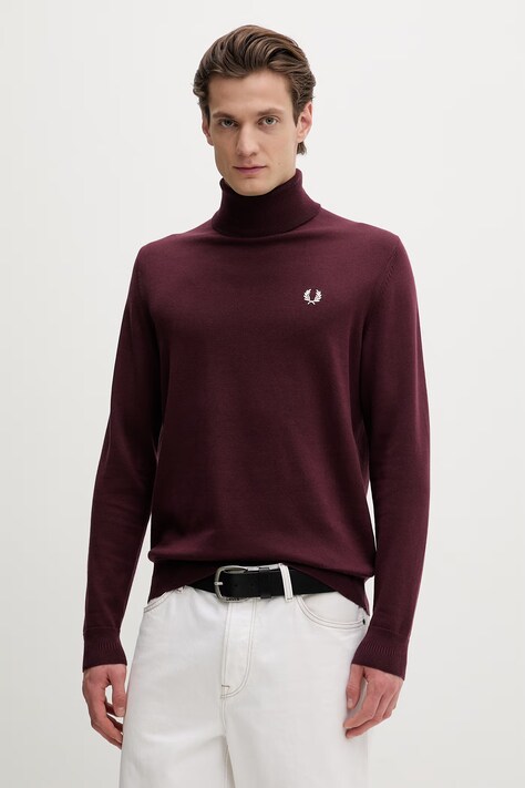 Fred Perry sweter z dodatkiem wełny męski kolor bordowy lekki z golferm K9552