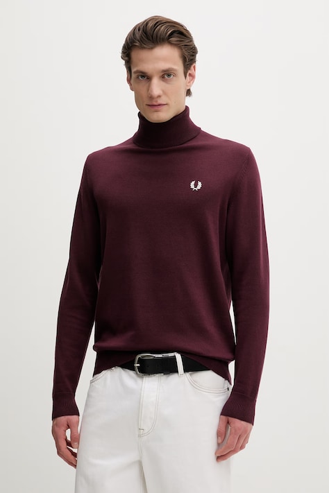 Fred Perry sweter z dodatkiem wełny męski kolor bordowy lekki z golferm K9552
