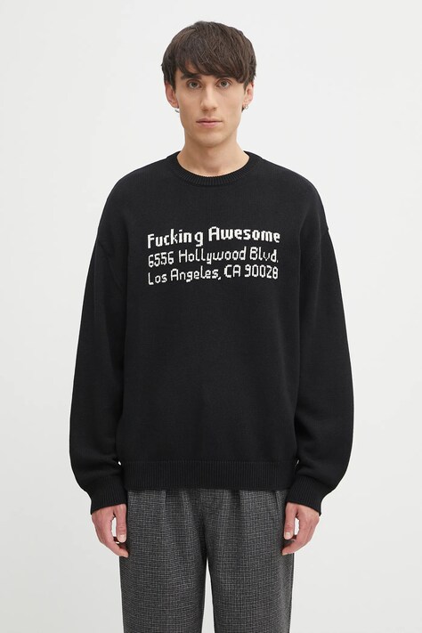 Fucking Awesome sweter bawełniany FA Hollywood męski kolor czarny ciepły PN20020