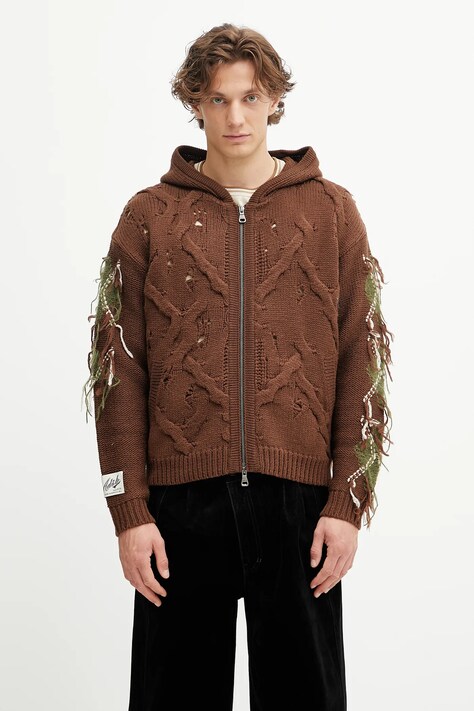 Andersson Bell kardigan z wełną Argyle Fisherman Hood Zip-Up męski kolor brązowy atb1347u