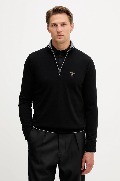 Aeronautica Militare pulover de lână culoarea negru, light, cu turtleneck, MA1570UL00415