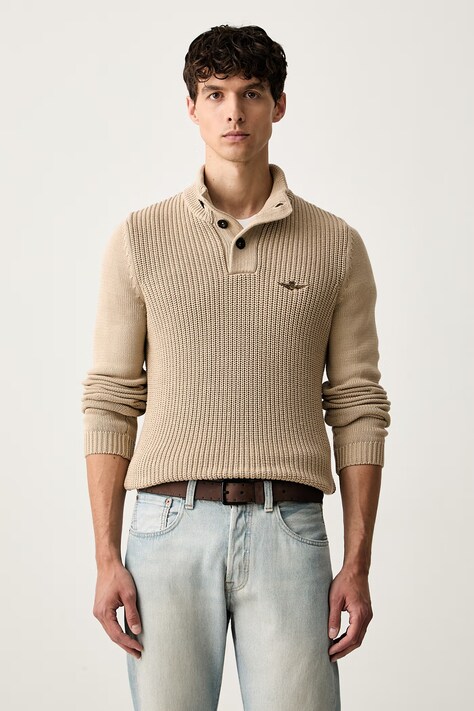 Aeronautica Militare sweter męski bawełniany beżowy MA1572UL00409