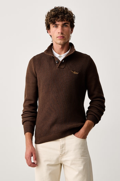 Aeronautica Militare Sweter męski bawełniany brązowy MA1572UL00409