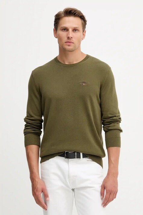 Aeronautica Militare sweter bawełniany męski kolor zielony lekki MA1611UL00506
