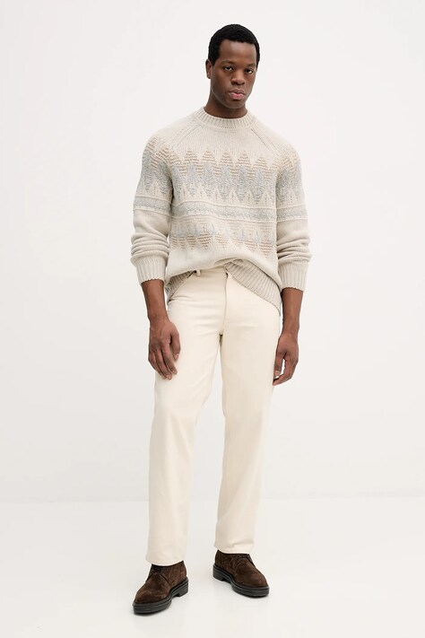 BOSS Orange sweter z dodatkiem wełny męski kolor beżowy 50548686