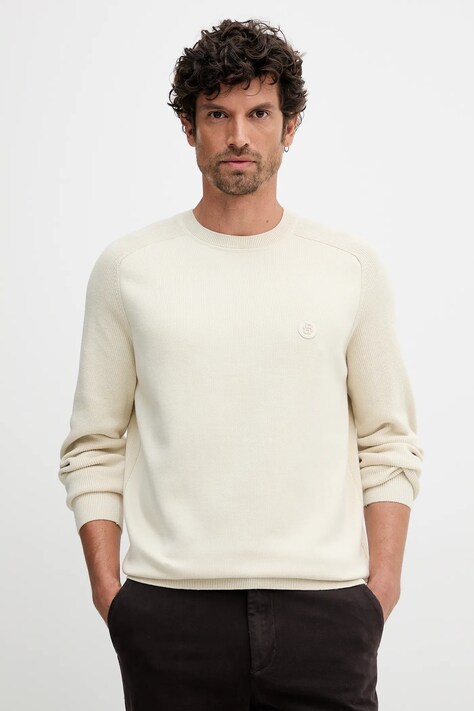 BOSS sweter bawełniany męski kolor beżowy lekki 50543136