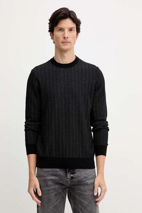 BOSS sweter z dodatkiem wełny męski kolor czarny lekki 50549985