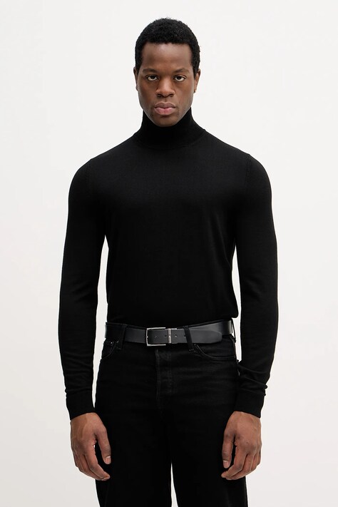 BOSS sweter z domieszką jedwabiu męski kolor czarny lekki z półgolfem 50550015