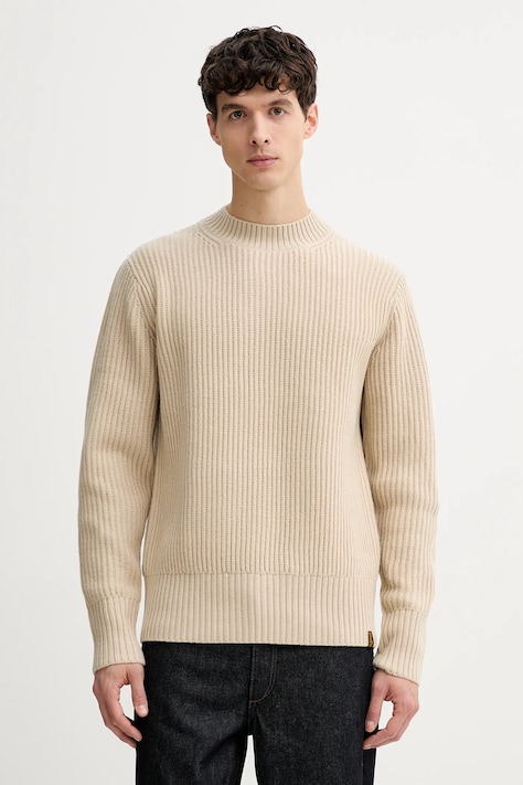 G-Star sweter z dodatkiem wełny męski kolor beżowy ciepły D23731.E212