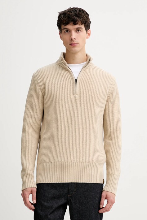 G-Star sweter z dodatkiem wełny męski kolor beżowy ciepły z półgolfem D23938.E212