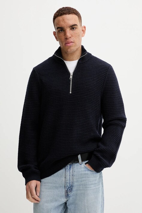 Marc O'Polo sweter z dodatkiem wełny męski kolor granatowy ciepły 5000007327