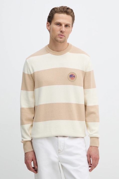 Bavlněný svetr Lacoste pánský, béžová barva, AH5179