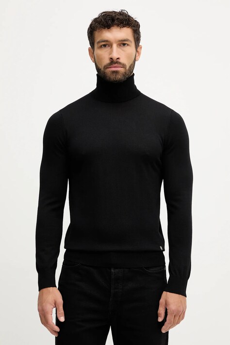 Вълнен пуловер Liu Jo мъжки в черно от лека материя с поло QXX072.MA27P