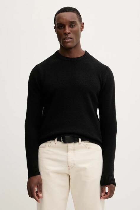 Lindbergh sweter z dodatkiem wełny męski kolor czarny lekki 30.800220