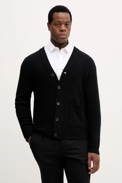 Lindbergh kardigan z dodatkiem wełny męski kolor czarny 30.800223