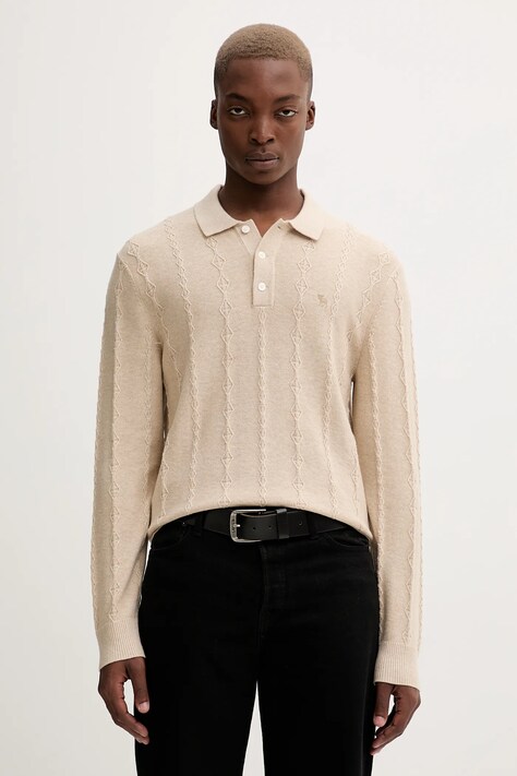 Abercrombie & Fitch sweter z dodatkiem wełny męski kolor beżowy lekki KI120-5142-150