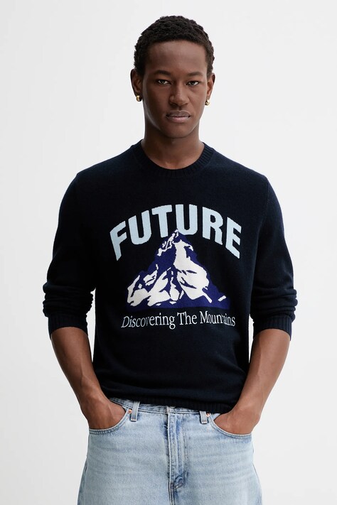 FROM FUTURE sweter kaszmirowy męski kolor granatowy lekki MPR03346