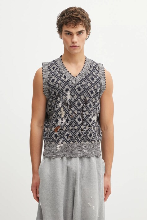 Vlněná vesta Wales Bonner Sibling Knit Vest pánská, šedá barva, UA25KN46.WO12.951