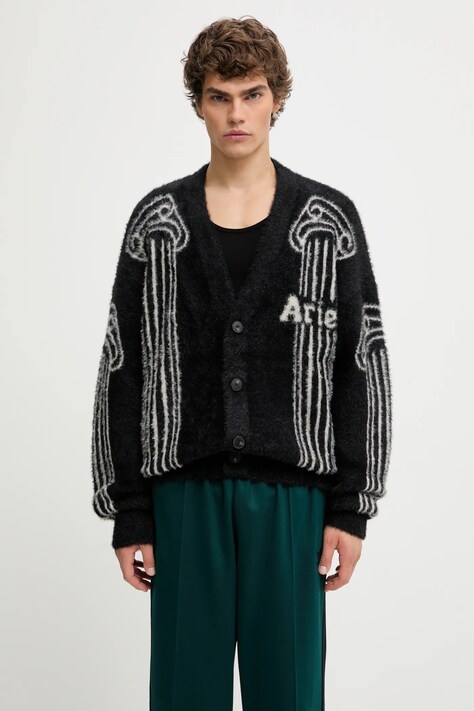 Aries kardigan Oversized Chenille Column męski kolor czarny AR2004004