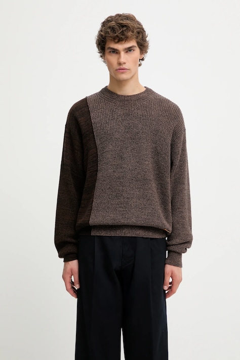 Svetr s příměsí vlny Aries Fisherman hnědá barva, AR2004504