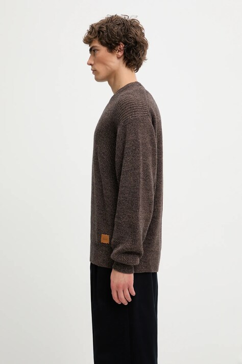 Aries sweter z dodatkiem wełny Fisherman męski kolor brązowy lekki AR2004504