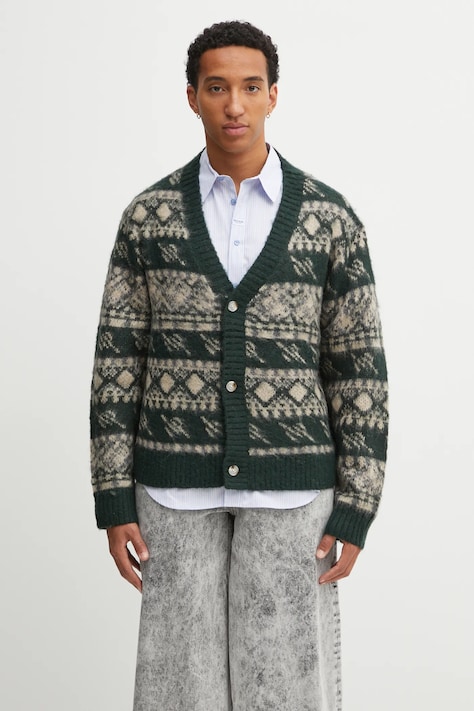 Daily Paper gyapjú kardigán Pattern Check zöld, 2521126