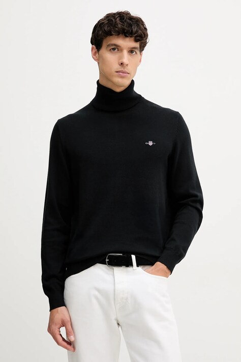 Gant sweter bawełniany męski kolor czarny lekki z golferm 8030563