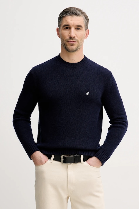 United Colors of Benetton sweter z dodatkiem wełny męski kolor granatowy 1444U10AZ