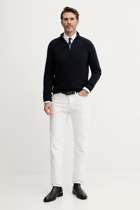 United Colors of Benetton sweter wełniany męski kolor granatowy z półgolfem 1006U202B