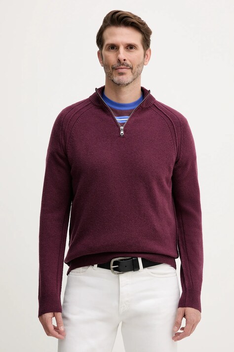 United Colors of Benetton sweter wełniany męski kolor bordowy z półgolfem 1006U202B